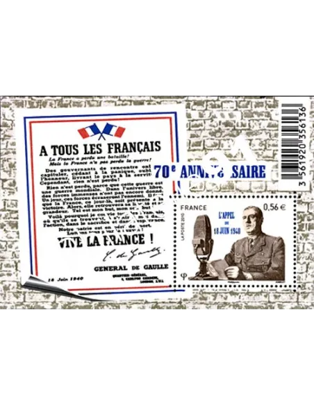 Timbre n° 4493 (F4493) Appel du 18 juin 1940 - Gal de Gaulle