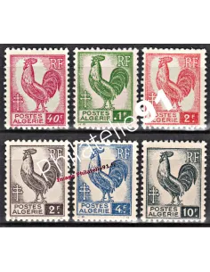 Timbres d'Algérie n° 218 à 223, coq, collection timbres colonies