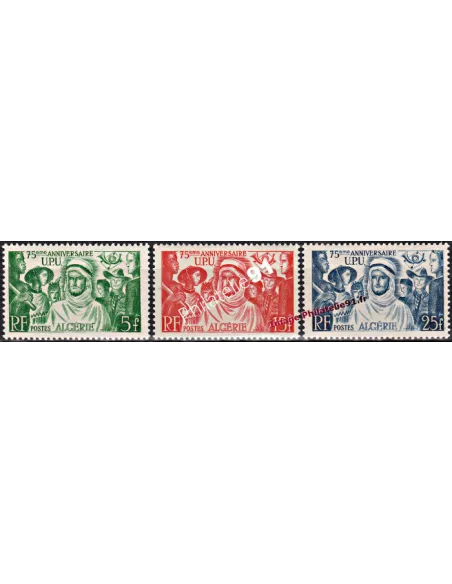 Timbres d'Algérie n° 276 à 278, 75ème anniversaire de l'U.P.U., timbres des colonies