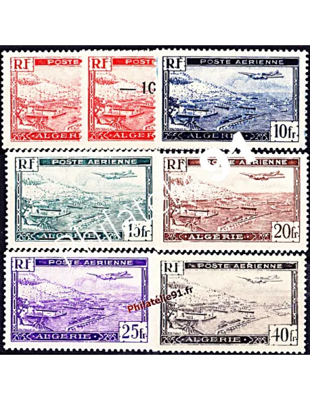 Timbres d'Algérie PA n° 1 à 6 (sauf 4A). Avion survolant la rade d'Alger
