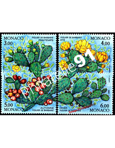 Timbre de MONACO n° 1817 à 1820 - Les quatre saisons du figuier de Barbarie du Jardin exotique