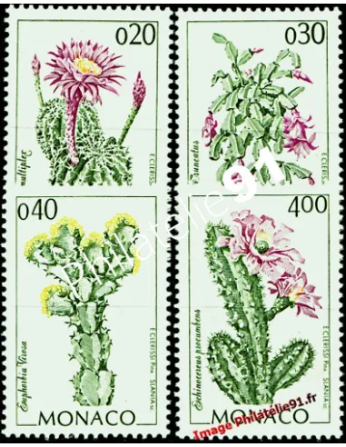 Timbres de MONACO n° 1915 à 1918 - Flore du Jardin exotique - Aquarelles - Thématique : Cactus