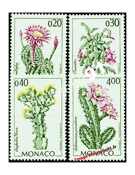 Timbres de MONACO n° 1915 à 1918 - Flore du Jardin exotique - Aquarelles - Thématique : Cactus