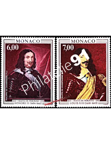 Timbre de MONACO n° 1787 - 1788 - Prince Honoré de Monaco et Louis XIII, Roi de France