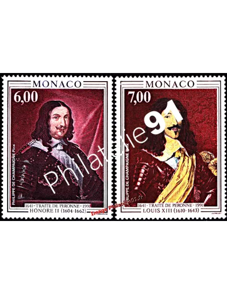 Timbre de MONACO n° 1787 - 1788 - Prince Honoré de Monaco et Louis XIII, Roi de France
