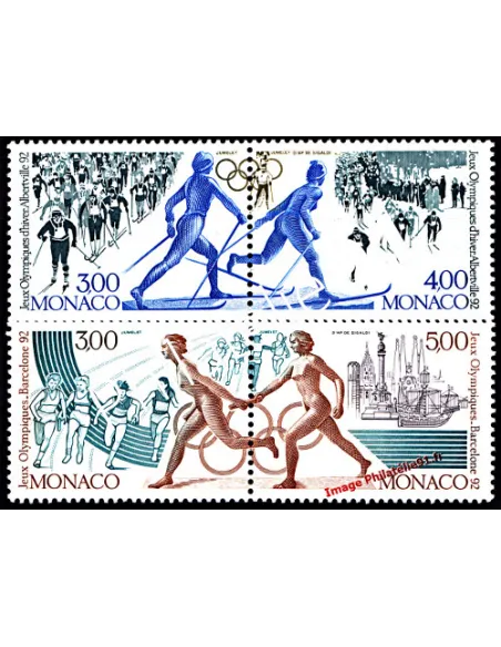 Timbres de MONACO n° 1770 à 1773 - Série préolympique - Jeux d'hiver à Albertville et d'été à Barcelone