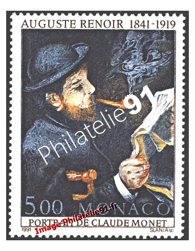 Timbre de MONACO n° 1789 - "Portrait de Claude Monet" par Auguste Renoir