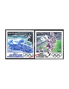 Timbres de MONACO n° 1811 et 1812 - Jeux olympiques de 1992 : bobsleigh et foot