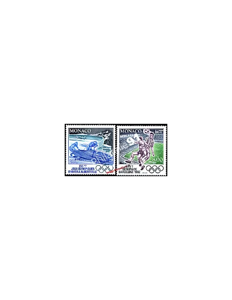 Timbres de MONACO n° 1811 et 1812 - Jeux olympiques de 1992 : bobsleigh et foot