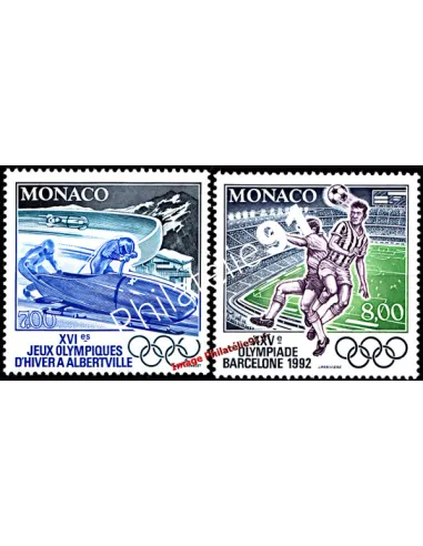 Timbres de MONACO n° 1811 et 1812 - Jeux olympiques de 1992 : bobsleigh et foot