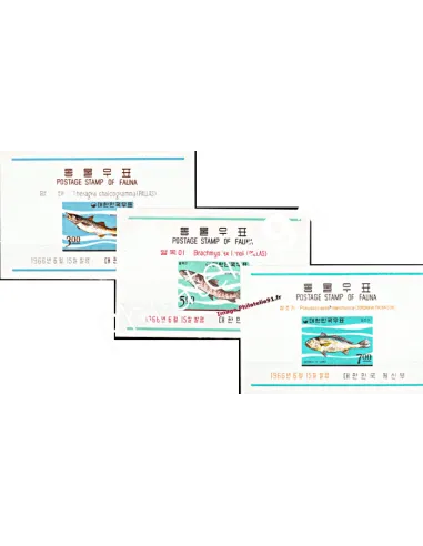 3 Blocs Non dentelés de Timbres de Corée du Sud  n° 109 et 111 - Thème : POISSONS