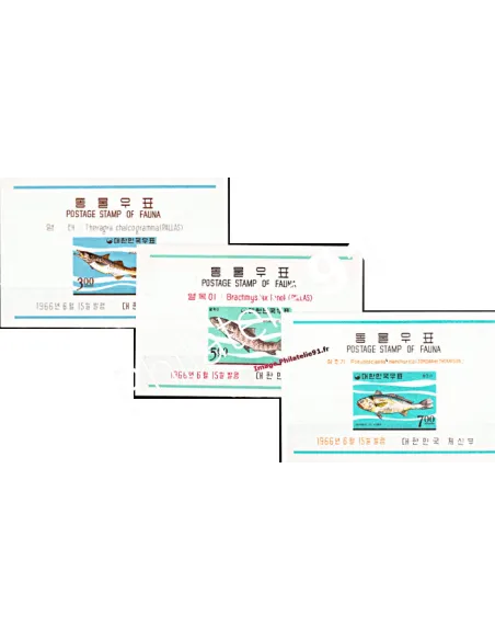 3 Blocs Non dentelés de Timbres de Corée du Sud  n° 109 et 111 - Thème : POISSONS