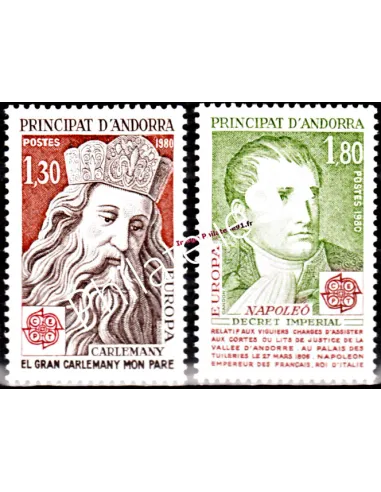 Timbre d'ANDORRE FRANÇAIS n° 284 à 285 -  Thématique : EUROPA 1980 - Personnages célèbres