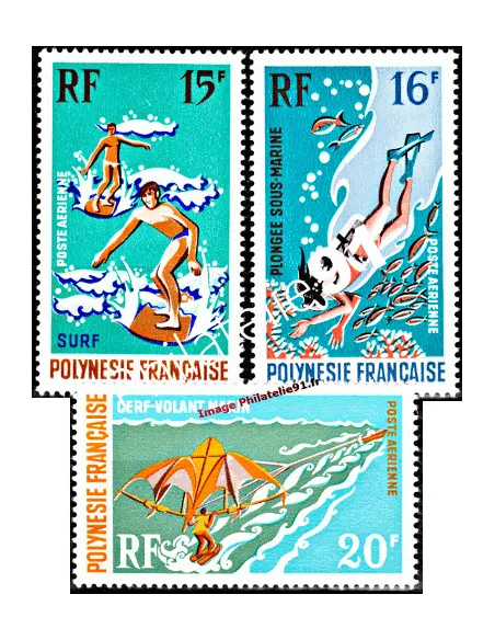 Timbres neufs de POLYNÉSIE - P.A. n°  48 à 50. Thématique : sport