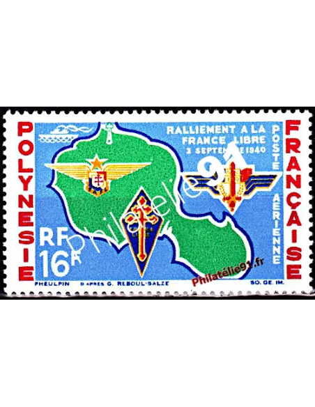 Timbre de POLYNÉSIE n° PA 8, France Libre, timbre des Dom-Tom