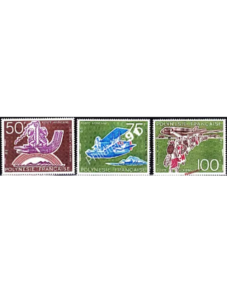 Timbre de POLYNÉSIE FRANÇAISE - P.A. n° 89 à 91 - Un demi-siècle d'aviation à Tahiti