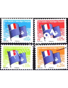 Timbres des TAAF n° 495a à 498a - Drapeau des T.A.A.F. - Variété