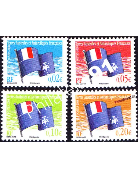 Timbres des TAAF n° 495a à 498a - Drapeau des T.A.A.F. - Variété
