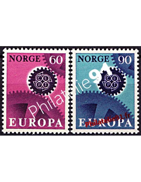 Timbres de NORVÈGE n° 509 et 510 - EUROPA 1967