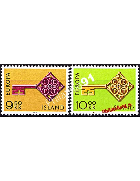 Timbres d'Islande n° 372 et 373 - EUROPA 1968