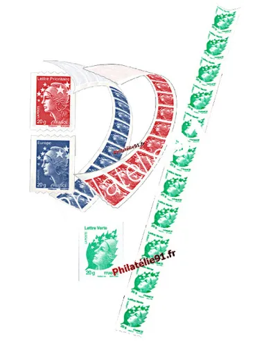 Timbres d'entreprise autoadhésifs - Les 3 Marianne issues de roulettes - autocollantes à valeur permanente