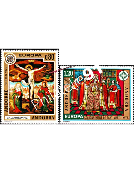 Timbres EUROPA d'ANDORRE FRANÇAIS n° 243 à 244 -  Thématique : Tableaux. Fresques de l'église de la Cortinada.