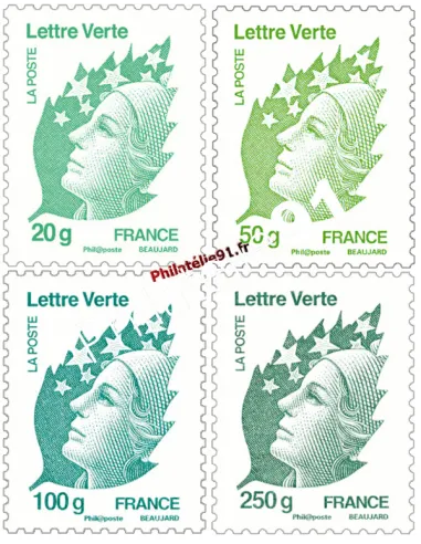 Timbres de France - Les 4 Marianne "Lettre verte" - Octobre 2011