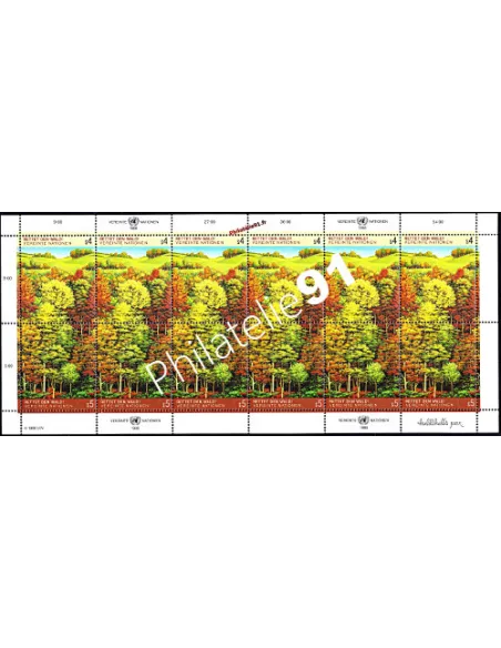Feuilles de timbres des Nations Unies. thématique : Arbres et O.N.U