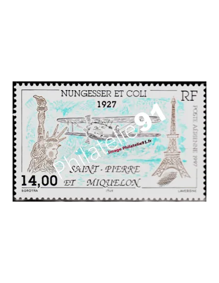timbre de ST PIERRE ET MIQUELON PA n° 77, biplan, collection Dom-Tom