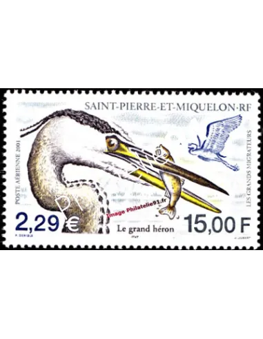 timbre de ST PIERRE ET MIQUELON PA n° 81, héron, collection Dom-Tom