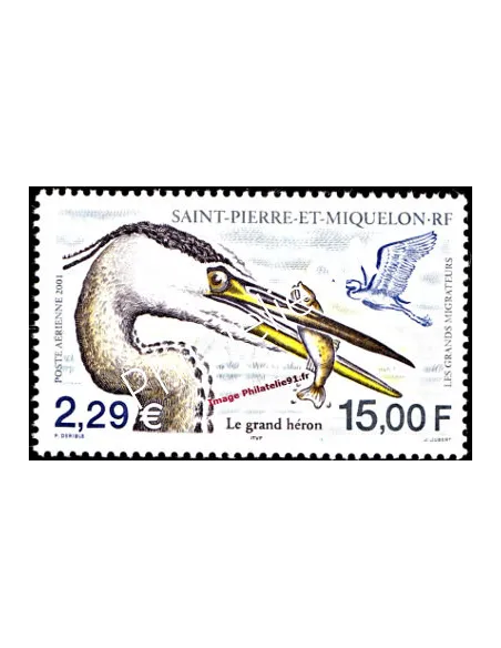 timbre de ST PIERRE ET MIQUELON PA n° 81, héron, collection Dom-Tom
