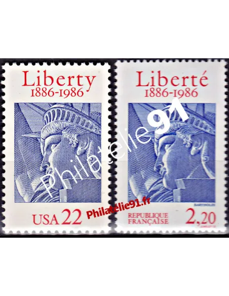 Émission commune, France-USA, n° 2421 et 1672, timbres Monde