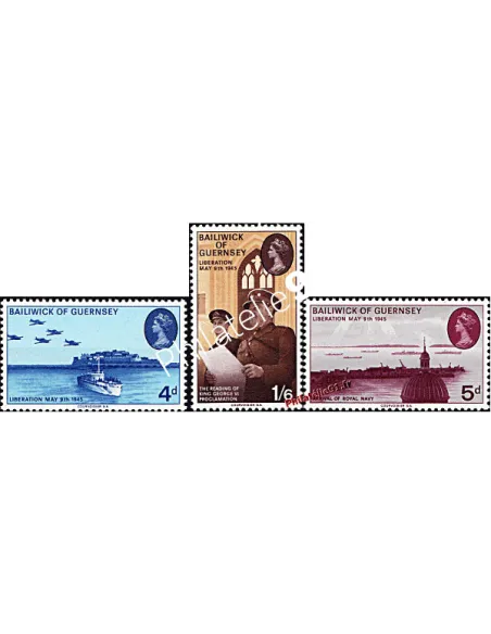 Timbres de GUERNESEY n° 23 à 25 - 25ème anniversaire de la Libération