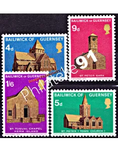 Timbres de GUERNESEY n° 30 à 33,Noël,Églises, timbres Europe