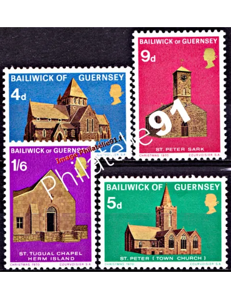Timbres de GUERNESEY n° 30 à 33,Noël,Églises, timbres Europe
