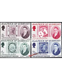 Timbres de GUERNESEY n° 49 à 52 - Imprimeur Thomas De La Rue, timbres sur timbres