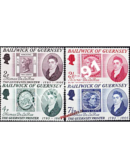 Timbres de GUERNESEY n° 49 à 52 - Imprimeur Thomas De La Rue, timbres sur timbres
