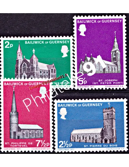 timbres de GUERNESEY n°53 à 56, Noël, Eglises, timbres d'europe