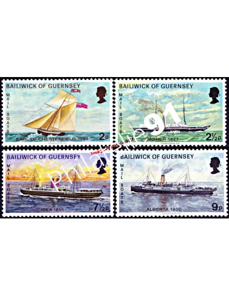 timbres de GUERNESEY n° 57 à 60 - Paquebots-poste (I)