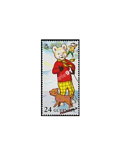 Timbee de GUERNESEY n° 602 - Rupert et son chien - timbre d'Europe