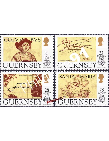 Timbres de Guernesey n° 560 à 563, Europa 1992, Christophe Colomb