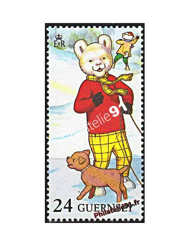 Timbee de GUERNESEY n° 602 - Rupert et son chien - timbre d'Europe