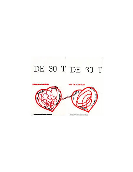 timbres autoadhésifs n° 648 et 649 - Saint Valentin - patch d'amour d'Adeline André émis en feuille de 30 timbres