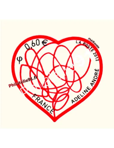 timbre autoadhésif issu du bloc "cœur" 2012 d'Adeline André émis pour la Saint-Valentin