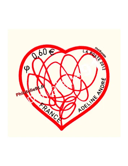 timbre autoadhésif issu du bloc "cœur" 2012 d'Adeline André émis pour la Saint-Valentin