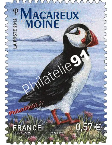 Timbre autocollant d'entreprise : Macareux moine - Centenaire de la Ligue pour la Protection des Oiseaux.