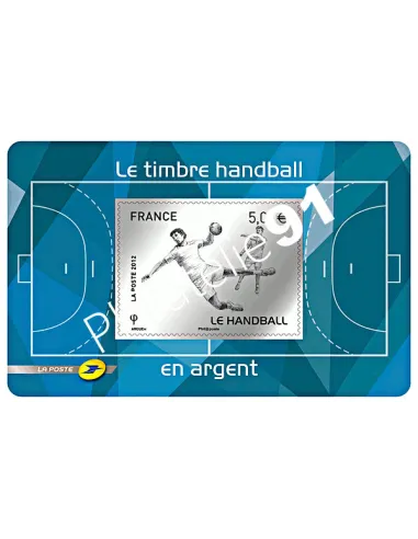 timbre autoadhésif  n° 738 en argent. Le Handball