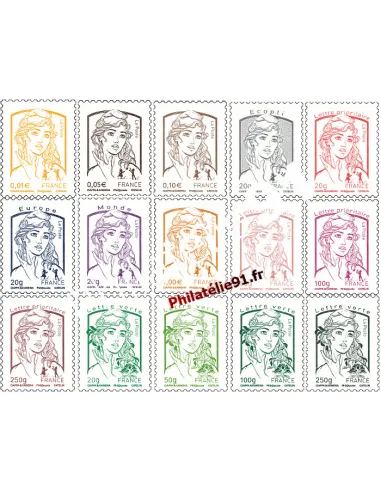Timbres autoadhésifs de France :  15 Marianne et la Jeunesse - juillet 2013 - Type Marianne de Ciappa et Kawena
