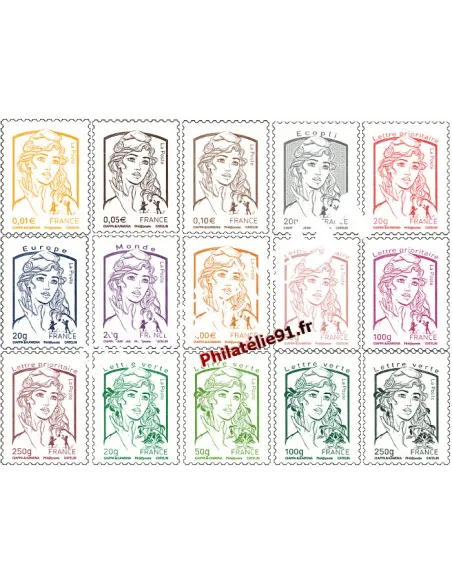 Timbres autoadhésifs de France :  15 Marianne et la Jeunesse - juillet 2013 - Type Marianne de Ciappa et Kawena