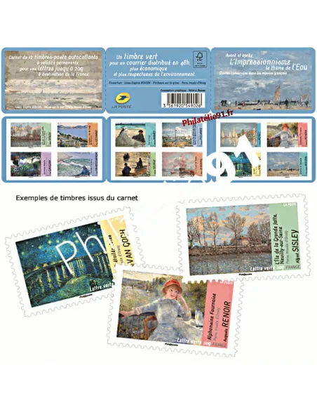 Carnet de timbres autoadhésifs n° 825 à 836 (BC825) - L'impressionnisme sur le thème de l'eau